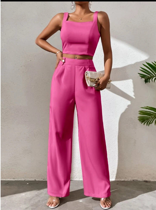 Conjunto de top y pantalón corto de color liso informal a la moda para mujer