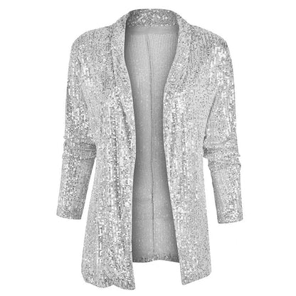 Chaqueta informal de lentejuelas de color liso y corte entallado para mujer