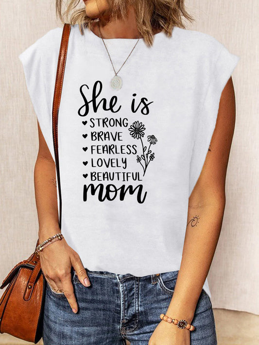 Camiseta informal de verano sin mangas con cuello redondo y estampado de letras del Día de la Madre para mujer