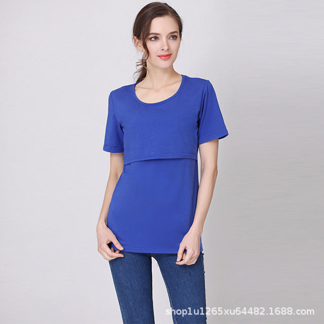 Camiseta de lactancia de color liso, informal, de manga corta, para embarazadas