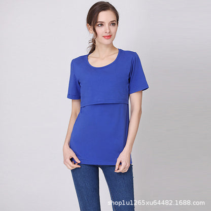 Camiseta de lactancia de color liso, informal, de manga corta, para embarazadas