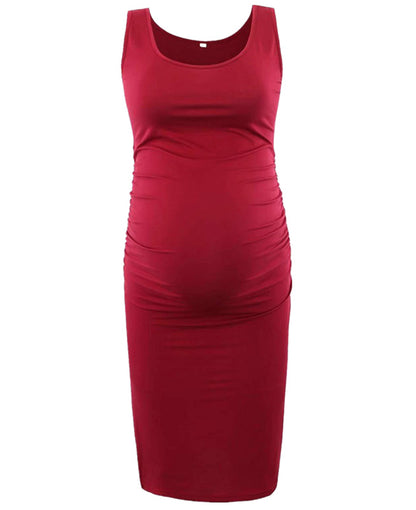 Vestido informal de verano para embarazadas, de color liso, con cuello redondo y sin mangas