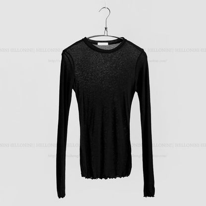 Camiseta informal de manga larga ajustada y fina de color liso para mujer