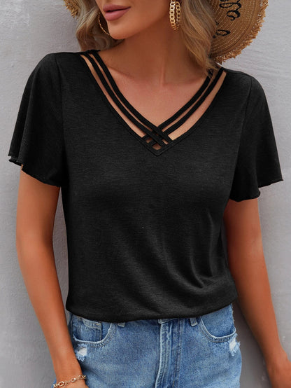 Camiseta informal de verano para mujer, con cuello en V y manga corta