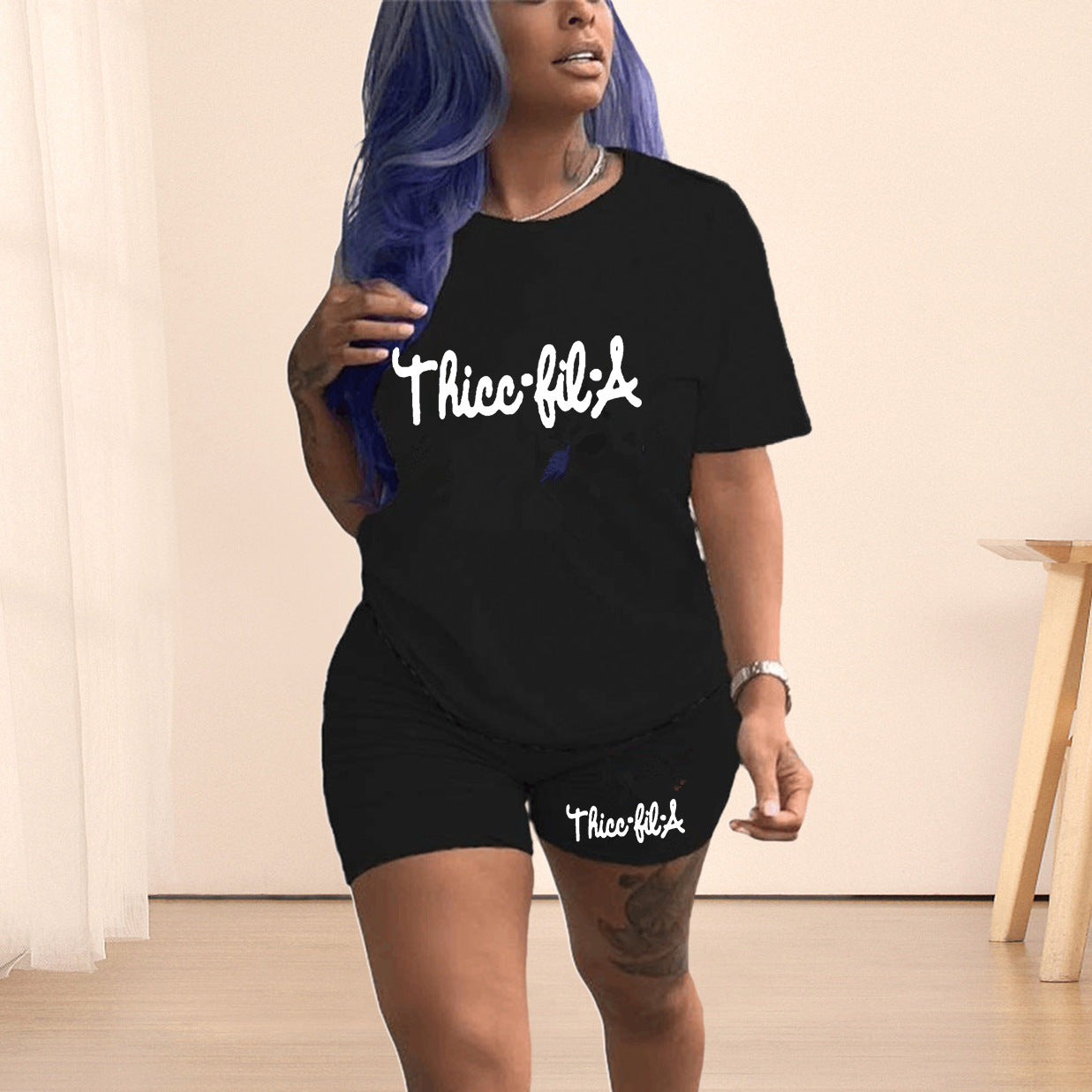 Traje informal de dos piezas D1209 para mujer, talla grande, con estampado de posicionamiento