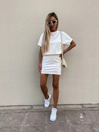 Fashion Summer Women Casual Solid Color Defined Waist Dress