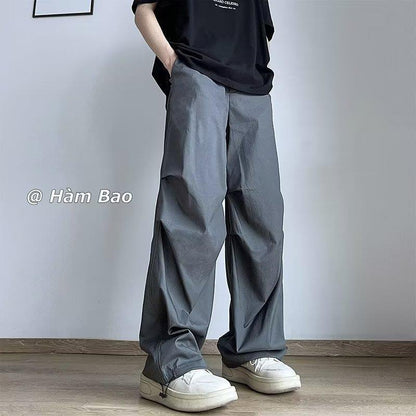 Women Fashion Casual Solid Color Loose Straight Pants