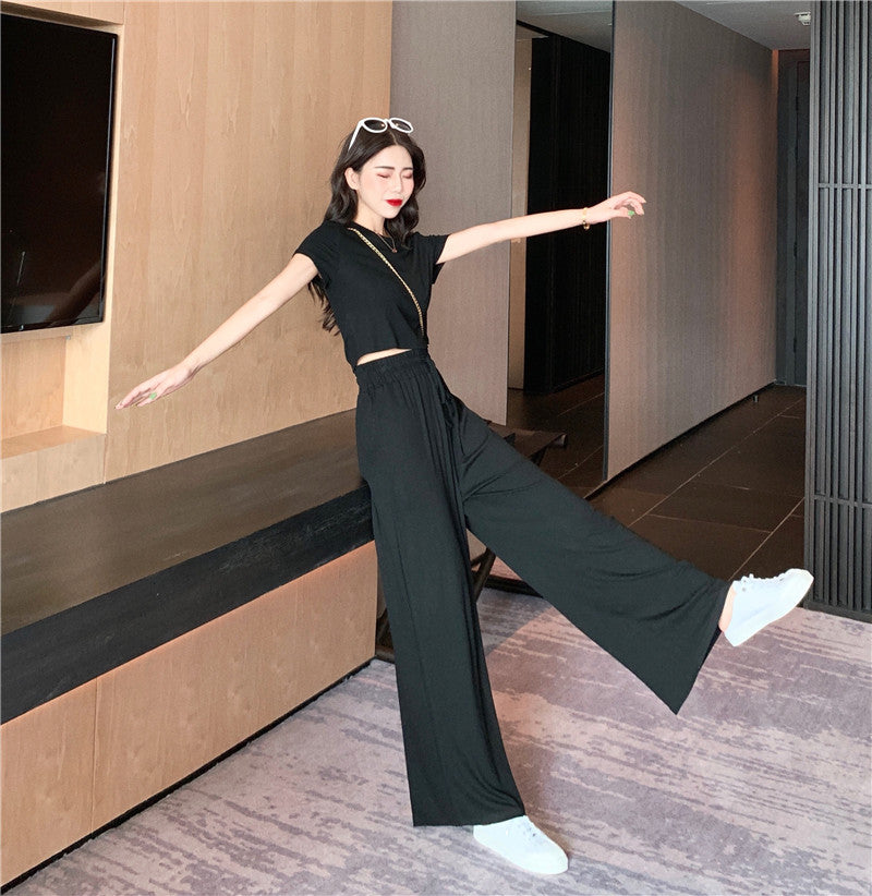 Conjunto de dos piezas de top y pantalón de manga corta de color liso informal para mujer