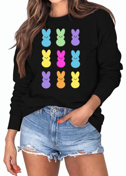 Camiseta informal de manga larga y cuello redondo con estampado de conejo de Pascua para mujer