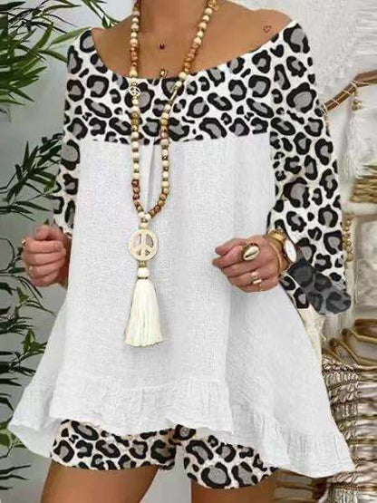 Conjunto de dos piezas con top y pantalones cortos con estampado de leopardo para mujer