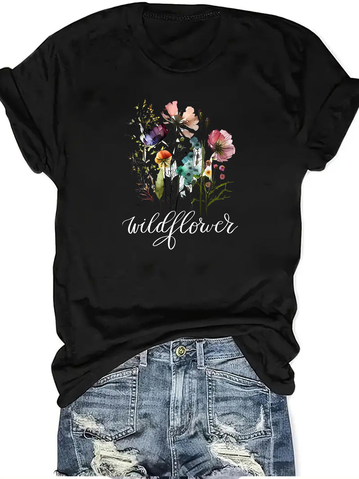 Camiseta informal con estampado floral para mujer