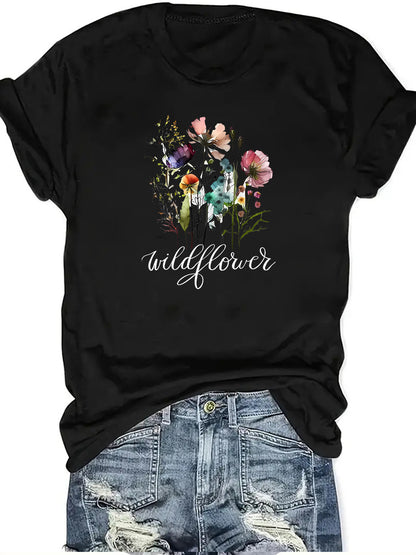 Camiseta informal con estampado floral para mujer
