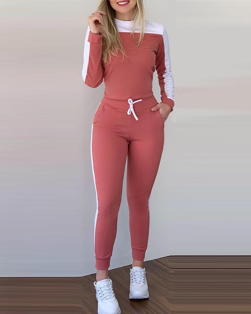 Conjunto deportivo de dos piezas para mujer, informal, a juego, con top de manga larga y pantalones ajustados