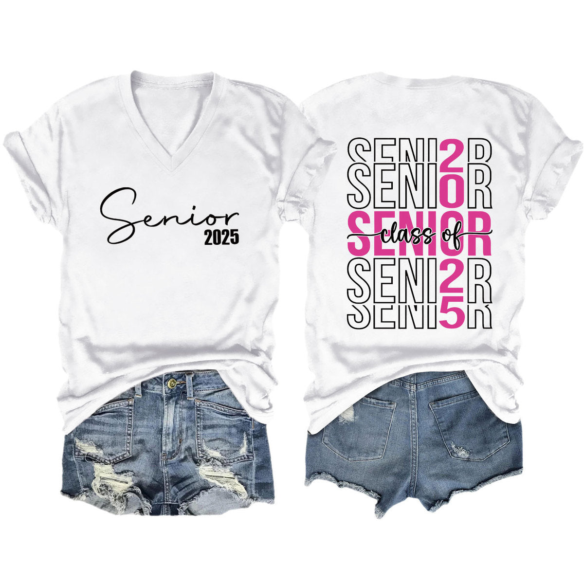 Camiseta informal de manga corta con cuello en V y estampado de letras para mujer 2025