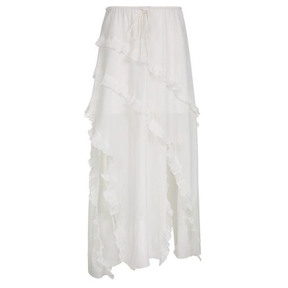 Falda informal sexy con volantes divididos de color sólido irregular para vacaciones para mujer