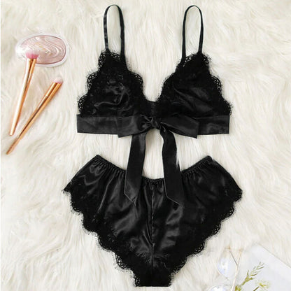 Conjunto de pijama informal sin mangas con encaje y pantalones cortos para mujer, con bloques de color y estilo vanguardista