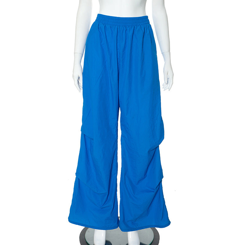 Women Fashion Casual Loose Solid Color High Waist Straight Pants