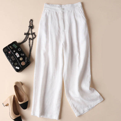 Pantalones de pierna ancha de color liso holgados informales básicos de verano para mujer