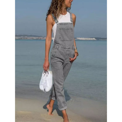 Women Fashion Casual Solid Color Denim Overalls Pants