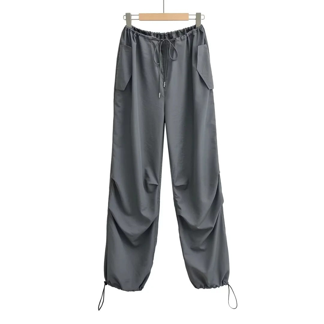 Women Fashion Drawstring Leg Casual Pants Thin Crowd Pants