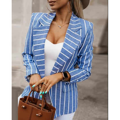 Chaqueta de traje de manga larga con estampado de rayas informal a la moda para mujer