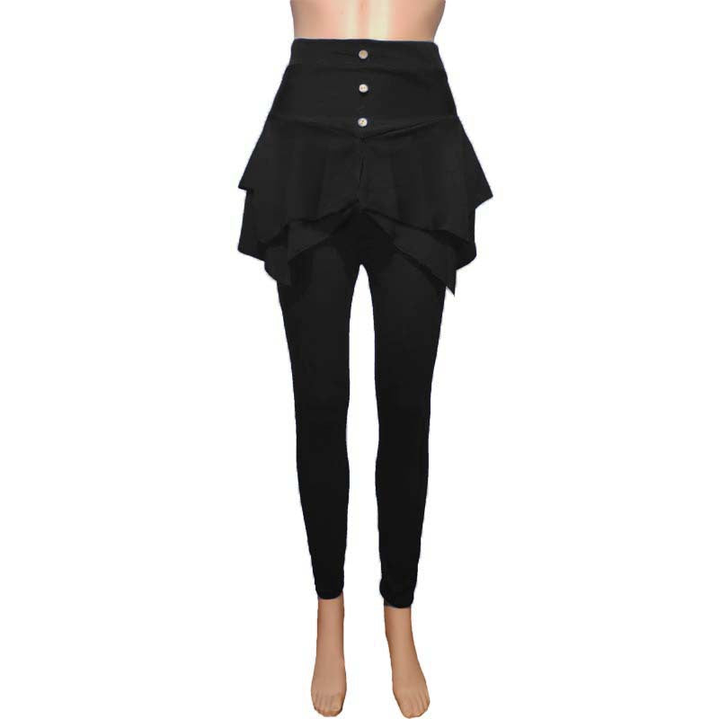 Women Casual Solid Color Slim Fit Three Button Leggings Skirt Pants