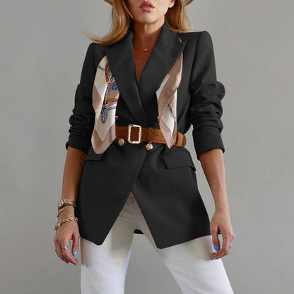 Blazer informal de manga larga de color liso para mujer