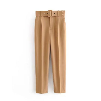 Pantalones casuales de pierna recta de color sólido para mujer