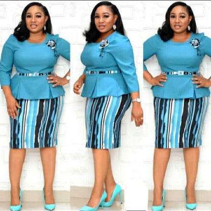 Women Fashion Casual Plus Size Color Block Printed Dress