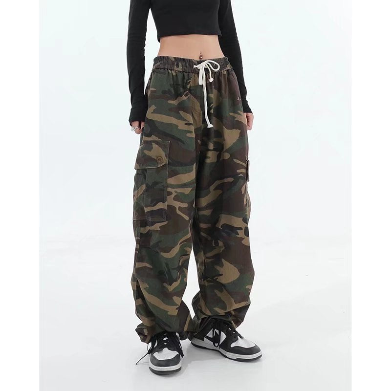 Women Fashion Casual Loose Camouflage Print Cargo Pants