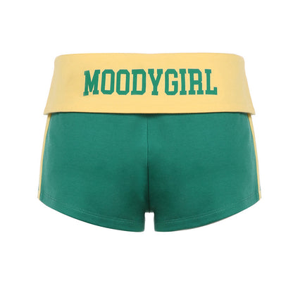 Summer Women Contrast Color Letter Printing Basic Sports Casual Shorts