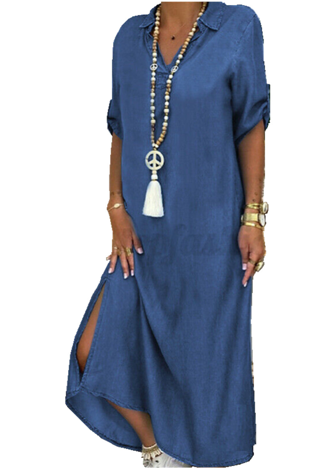 Vestido vaquero holgado informal de talla grande para mujer