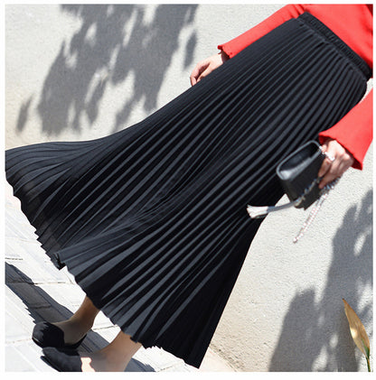 Falda larga plisada vintage para mujer, informal, de cintura alta