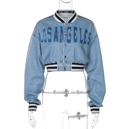 Chaqueta informal de manga larga con botones y letras para mujer