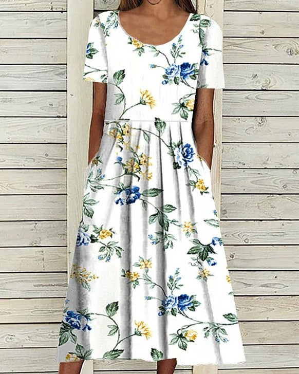 Vestido informal de manga corta con estampado floral para mujer