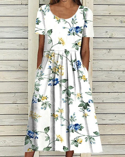 Vestido informal de manga corta con estampado floral para mujer