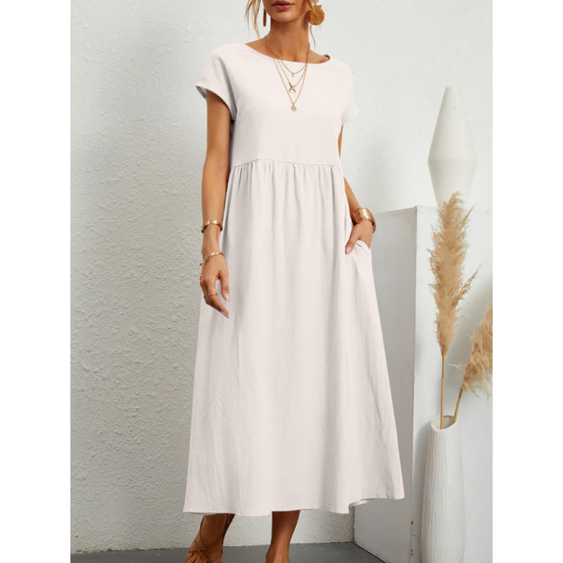 Vestido holgado informal de verano para mujer, color liso, sin mangas y con bolsillos