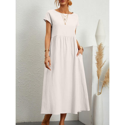 Vestido holgado informal de verano para mujer, color liso, sin mangas y con bolsillos