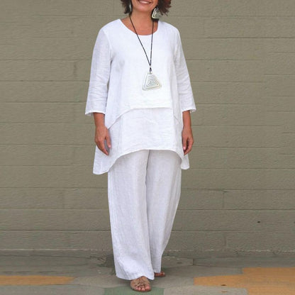 Conjunto de dos piezas para mujer, informal, de manga larga irregular, con pantalones anchos y talla grande