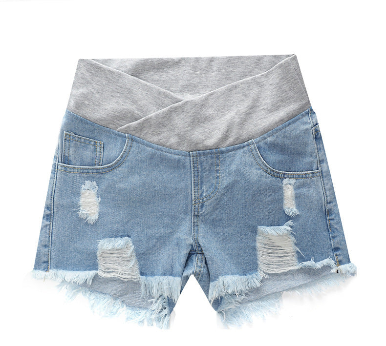 Pantalones cortos vaqueros de cintura alta holgados e informales a la moda para embarazadas