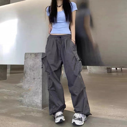 Women Fashion Casual Loose Solid Color Jogger Cargo Pants