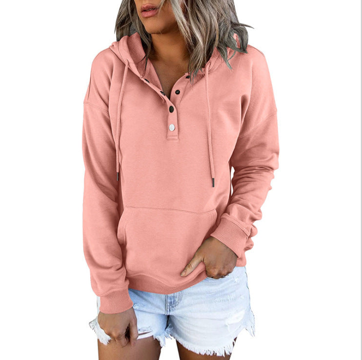 Sudadera con capucha básica informal de manga larga con bolsillo suelto y cuello en V para mujer