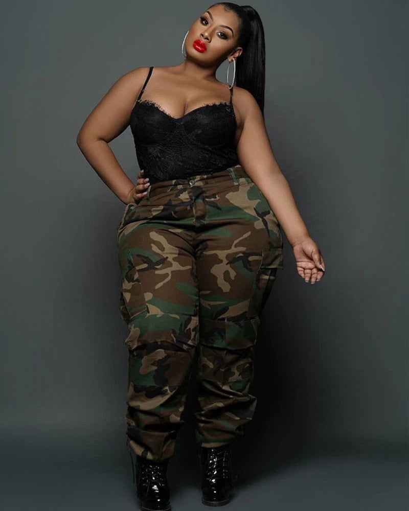 Plus Size Women Casual Sports Camouflage Print Pants Bottoms