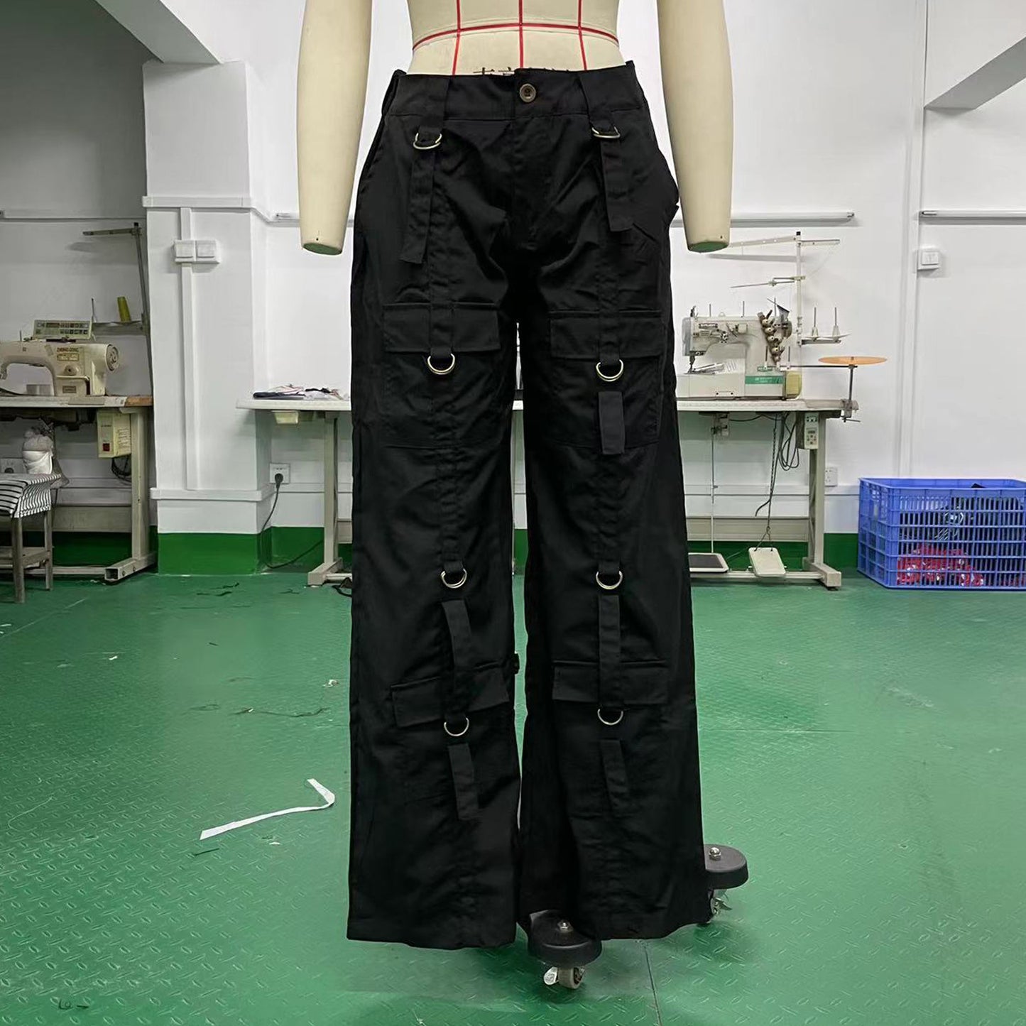 Women Fashion Casual Solid Color Loose Straight Leg Cargo Pants