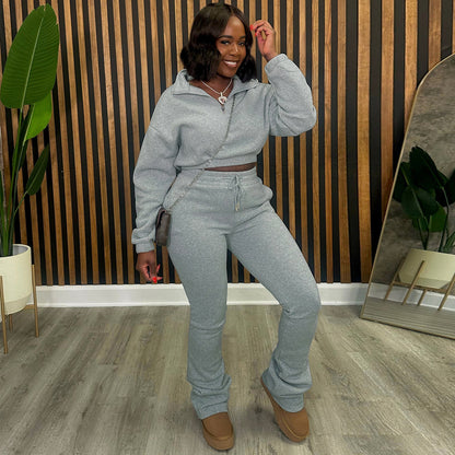 Conjunto de dos piezas de sudadera y pantalón de color liso informal para mujer
