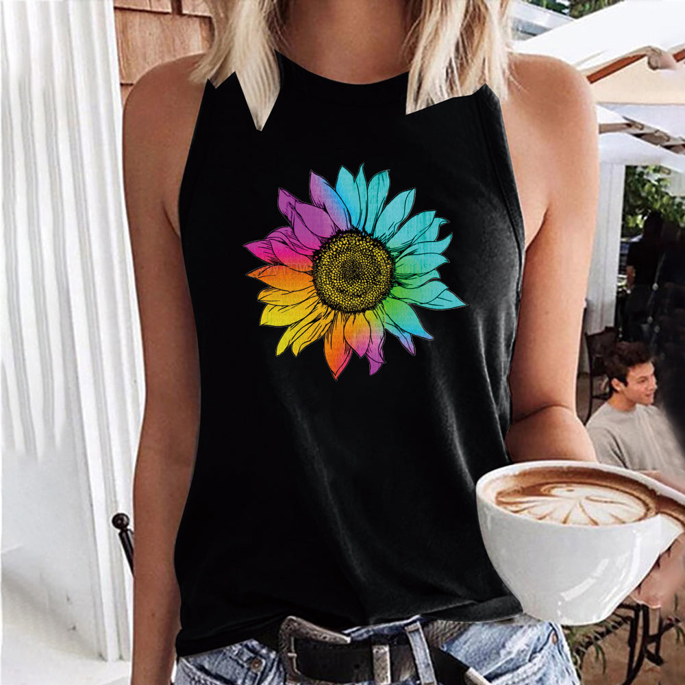 Camiseta sin mangas informal holgada de verano con estampado floral vintage para mujer