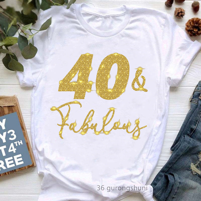 Camiseta informal de manga corta con letras de cumpleaños para mujer, talla grande
