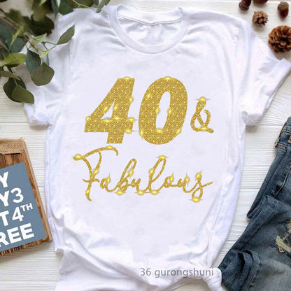 Camiseta informal de manga corta con letras de cumpleaños para mujer, talla grande