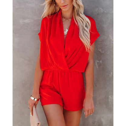 Women Casual Sexy V-Neck Loose Raglan Short Sleeve Rompers