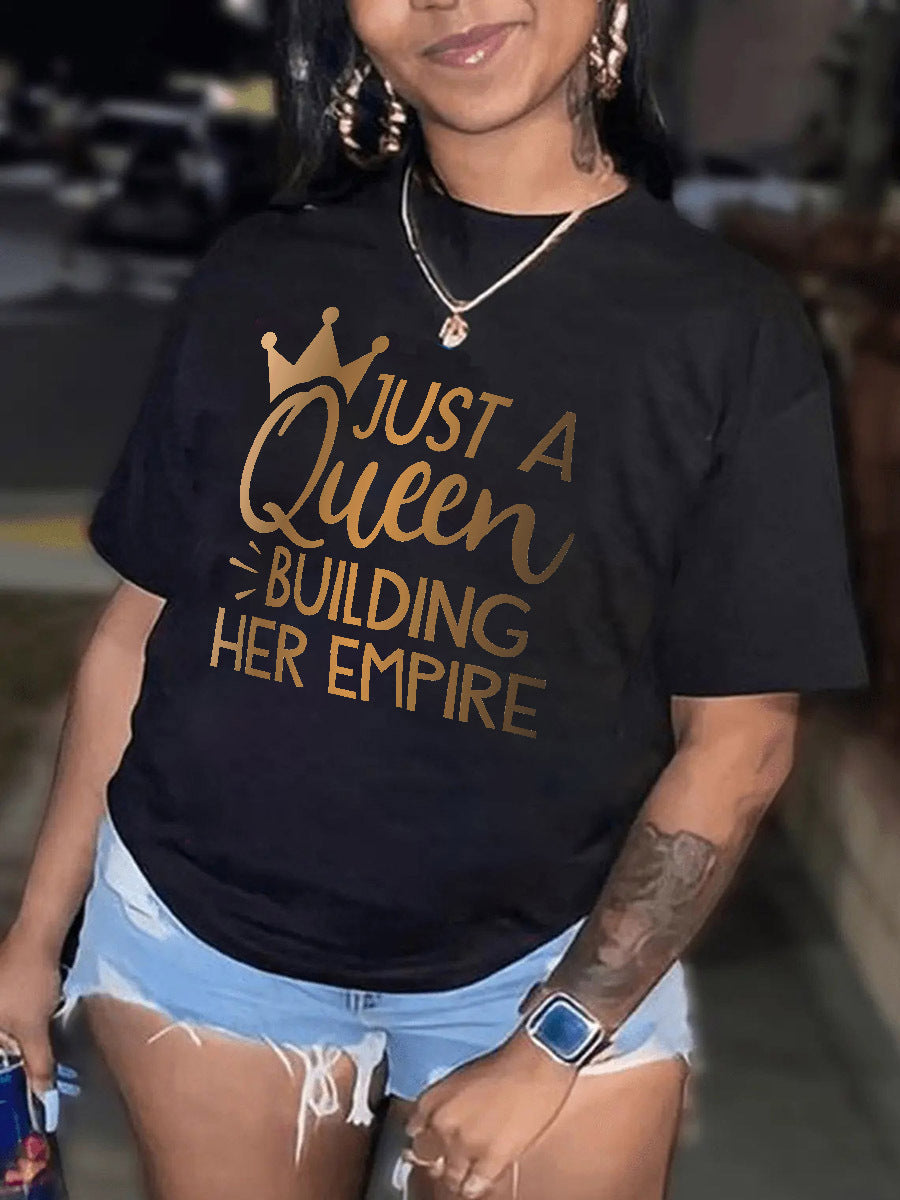 Camiseta informal holgada de talla grande para mujer, cuello redondo, manga corta, estampado de letras